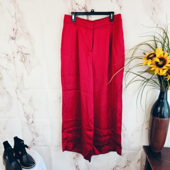 New Ann Taylor Red Wide Leg Trouser Pants Christmas Fancy - Picture 3 of 6